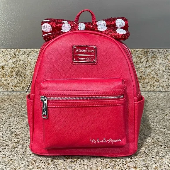 Disney Parks Loungefly Minnie Mouse Sequin Bow Mini Backpack - Picture 1 of 6